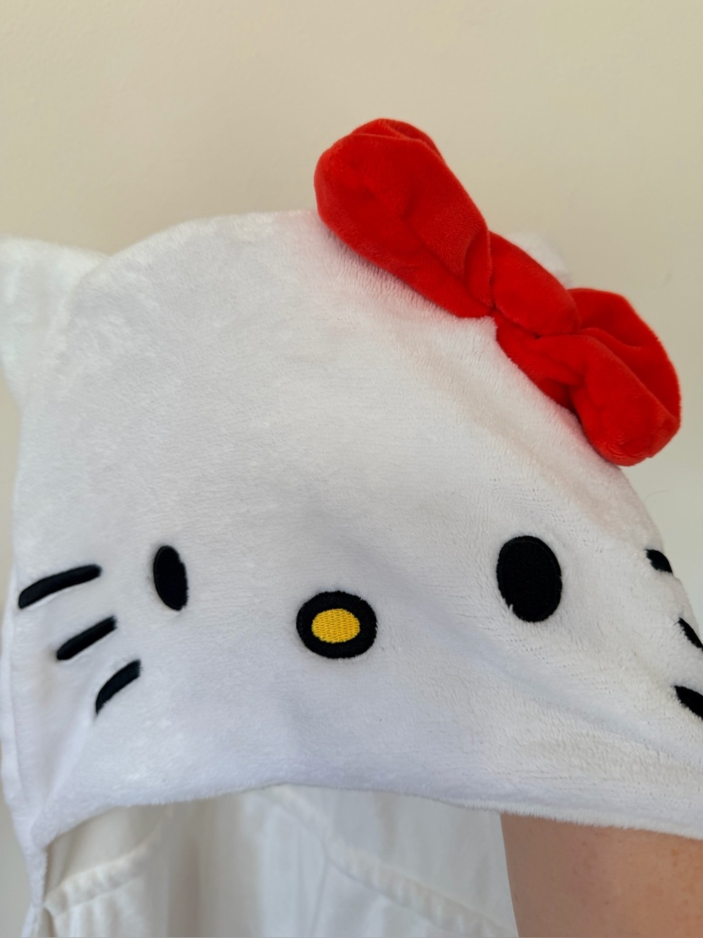 Hello Kitty Plush White Hood with Red Bow Accent